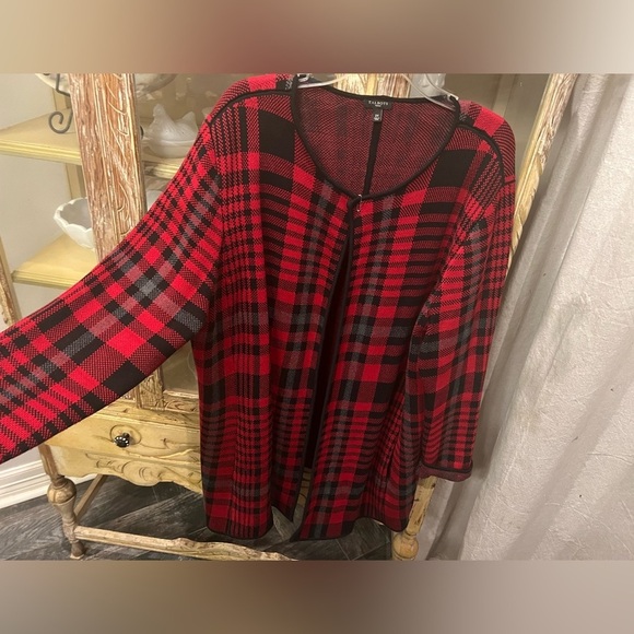 Talbots Womens 2X Red Plaid Open Cardigan - Picture 3 of 8